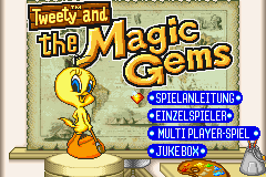 Tweety and the Magic Gems title screen for GameBoy Advance
